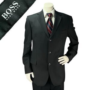 Hugo Boss 2pc Suit Mens 44R 34X28 Black Double Vented Wool Genuine Horn Buttons